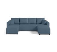 Bestmobilier Canapé panoramique Regala 7 places convertible avec coffre en tissu Bleu Ardoise