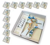 Regalami. Shop Lot de 12 croix en marbre de Carrare 14 cm avec frises à relief et impression complète avec boîte, carte et porte-dragées en animal transparent. Bonbonnière fabriquée en Italie. (12