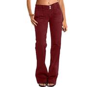 RegaliaKun Jean Droit Taille mi-Haute 2025 pour Femme, Pantalon à Pattes d'éléphant, Polyvalent, Tendance, Jambes Larges, en Velours côtelé, Rouge vin, Taille S