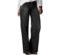RegaliaKun Jean noir déchiré pour femme avec ourlet droit et taille moyenne - Pantalon de printemps 2025, 2-Noir, Taille L