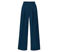RegaliaKun Pantalon Palazzo taille haute décontracté à jambes larges boutonnées pour le travail, le bureau, les affaires, les poches, bleu marine, L