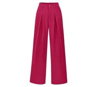 RegaliaKun, Pantalon Palazzo taille haute pour femme avec jambe large décontractée, boutons, ample, pour le travail, bureau, costume d'affaires, avec poches, rose rouge, XXL