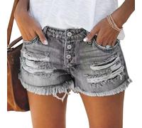 RegaliaKun Short en Jean Extensible pour Femme, Taille Basse, Ourlet Brut, décontracté, Tendance, été