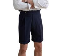 RegaliaKun Short Gurkha en Lin pour Homme, Coupe Droite, Coupe fuselée, Style rétro, léger, avec Boucle au Dos, Bleu Marine, Taille 3XL