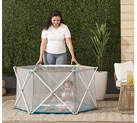 Regalo My Portable Play Yard Para Interiores et Extérieurs, lavable, blanco/gris/vert azulado, 6 panneaux
