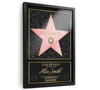 REGALOCREATIVO Certificat Star of Fame 21x30 cm avec Nom - Plaque Personnalisée Étoile Hollywood - Acrylique avec Cadre Aluminium - Cadeau Original Anniversaire, Noël, Retraite