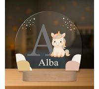 Regalos Maya Lampe Enfant Personnalisée avec Prénom et Initiale - Veilleuse LED - Cadeau Original pour Bébé, Baptême ou Anniversaire (Licorne)