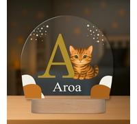Regalos Maya Lampe Enfant Personnalisée avec Prénom et Initiale - Veilleuse LED - Cadeau Original pour Bébé, Baptême ou Anniversaire (Chat)