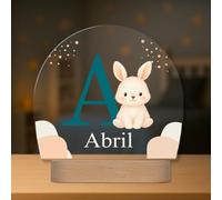 Regalos Maya Lampe Enfant Personnalisée avec Prénom et Initiale - Veilleuse LED - Cadeau Original pour Bébé, Baptême ou Anniversaire (Lapin)