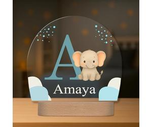 Regalos Maya Lampe Enfant Personnalisée avec Prénom et Initiale - Veilleuse LED - Cadeau Original pour Bébé, Baptême ou Anniversaire (Éléphant)