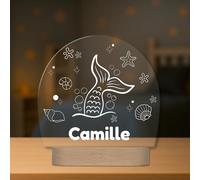 Regalos Maya Lampe Enfant Personnalisée avec Prénom - Veilleuse LED pour Chambre de Bébé ou d’Enfant avec Différents Motifs - Cadeau Original pour Naissance Baptême ou Anniversaire (SIRÈNE)