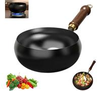 REGAPOG Poêle en Fonte Wok Chinois Grand Ventre - Poêles en Fonte et Poêle en Fer, Diamètre 28cm, Fabriquée Artisanale sans Revêtement, Poignée en Bois Naturel pour Cuisson Authentique