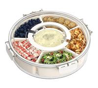 REGAPOG Snack box - Plateau snack box rotatif 6 compartiments - Boîte à collation plastique transparent, Fermeture clip étanchéité, Idéale fruits secs, Biscuits, Sauces à emporter, Dia 28cm (Rond)