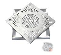 Regard Eau Pluviale Carrée en Acier Inoxydable avec Couvercle et Cadre, Couvercle Fosse Septique pour Jardin, Pelouse, Trottoir, Siphon D'allée et Grilles Anti-débris(60x60x3cm/24x24x1.2in)