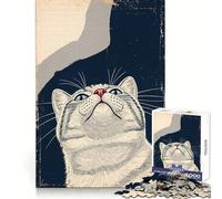 Regard vers Le Haut︰ Le Point de Vue d'un Chat Puzzle de 1000 pièces pour Adolescents Entraînement Intelligent, Loisirs calmes Découpe Impeccable (38x52cm)