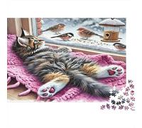Regarder Les Oiseaux Chats Puzzle 1000 Pièces Adulte avec Couleurs Éclatantes, Jeu De Puzzle Classique défi Entre Amis pour Un Tableau À Encadrer, Superbe Idée Cadeau 52x38cm/1000pcs