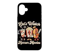 Regardons des Films d'horreur, du Pop-Corn, soirée cinéma d'halloween Coque pour iPhone 16 Plus