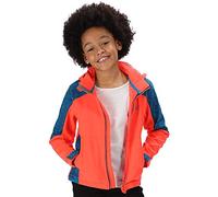 Regatta Veste Technique Softshell Junior ASTROX II déperlante et Coupe-Vent avec Panneaux réfléchissants et Ouverture zippée Veste Enfant Fiery Coral/Petrol Blue FR : 3XL (Taille Fabricant : 176)