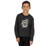 Regatta Wenbie T-Shirt Manches Longues Imprimé Junior en Coton Coolweave Respirant T-Shirts/Polos/Vests Enfant Seal Grey FR: S (Taille Fabricant: 3-4)