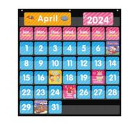 REGELEGO Calendrier de poche noir pour salle de classe avec 85 cartes et 3 crochets, calendrier mensuel et tableau de poche pour enfants pour apprendre à la maison ou à la maternelle (63,5 x 61 cm)