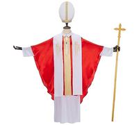 Regenboog Costume de pape pontife biblique catholique pour homme, tenue d'évêque cardinal biblique, robe de pasteur, bâton de sainte croix, robe de clergé, costume d'Halloween, taille M (Plus)