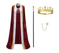 Regenboog Costume de roi pour homme et femme avec couronne en métal, cape bordeaux, sceptre, broche, robe de roi pour homme, costume de reine pour homme, costume de seigneur Farquaad, Halloween