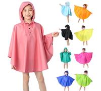 Regenponcho Wasserdicht Mädchen Regenmantel mit Kapuze Knöpfen Atmungsaktiv Regenjacke Wiederverwendbar EVA Outdoor Regenmantel Regencape Leichte Regenjacke (Bleu, 9-13 ans)
