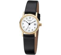 Regent F-829 Montre dame analogique à quartz avec bracelet en cuir acier inoxydable IP Gold Ø 25 mm