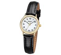 Regent F-971 Montre dame analogique à quartz avec bracelet en cuir acier inoxydable IP Gold Ø 23 mm