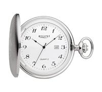 REGENT Montre gousset savanette pour homme 47 mm Quartz Cadran blanc Chiffres arabes Date, P-739 - Argenté/armoiries, Classique