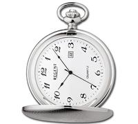 REGENT Montre gousset savanette pour homme 47 mm Quartz Cadran blanc Chiffres arabes Date, P-739 - Argenté/armoiries, Classique