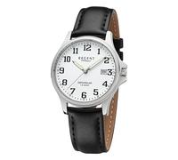 REGENT Montre analogique URF1432 pour homme - Bracelet en cuir noir, Argenté/blanc
