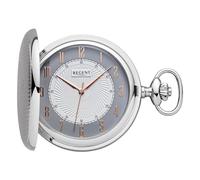 REGENT Savonnette Montre de poche pour homme avec couvercle à rabat chromé 50 mm à quartz blanc et cadran gris chiffres arabes, P-729 - Aiguilles / armoiries en or rose, Classique