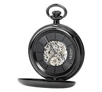 Regent Montre de Poche pour Homme avec mécanisme mécanique à remontage Manuel - Fond en Verre avec Vue sur Le Squelette - avec Couvercle à Rabat en Acier Inoxydable
