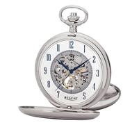 REGENT Montre de poche pour homme Savonnette squelette 53 mm remontage manuel chiffres arabes en différentes variantes, P-705 - Argenté, Classique