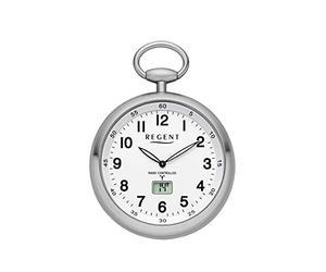 REGENT Montre de poche radio-pilotée - Accessoire intemporel pour homme cultivé - Super lisible - Matériau : acier - Chaîne incluse (diamètre du boîtier : 49 mm), Blanc., Classique et élégant