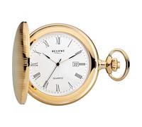 Regent Montre de poche Savonnette pour homme - Couvercle à charnière - 47 mm - Quartz - Cadran blanc - Chiffres romains et date