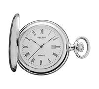 REGENT Montre de poche Savonnette pour homme - Couvercle à charnière - 47 mm - Quartz - Cadran blanc - Chiffres romains et date, P-737 - Argenté, Classique