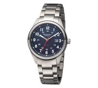 REGENT Montre solaire en titane pour homme avec bracelet à maillons analogiques 10 ATM F-1538, bleu, Bracelet