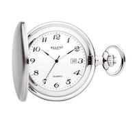 Regent Savonnette Montre de Poche pour Homme avec Couvercle à charnière 47 mm à Quartz Cadran Blanc Chiffres Arabes Date, argenté, Classique