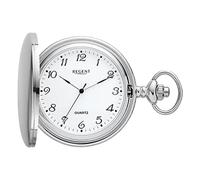 REGENT Savonnette Montre de poche pour homme avec couvercle à charnière 47 mm à quartz et cadran blanc chiffres arabes, P-735 - Argenté, Classique