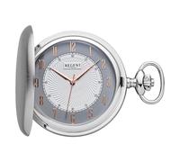 REGENT Savonnette Montre de poche pour homme avec couvercle à rabat chromé 50 mm à quartz blanc et cadran gris chiffres arabes, P-728 - Aiguilles or rose / lisse mat, Classique