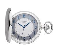 REGENT Savonnette Montre de poche pour homme avec couvercle à rabat chromé 50 mm à quartz blanc et cadran gris chiffres arabes, P-727 - Aiguilles / armoiries bleues, Classique