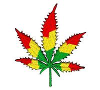 Reggae Cannabis Écusson brodé à repasser ou à coudre - Motif feuille de chanvre - Thermocollant - Pour vêtements - Dimensions : 8,3 x 9,6 cm