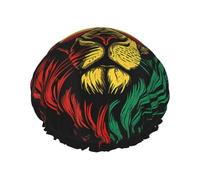 Reggae king Rasta Flag Lion Black Bonnets de douche DoubleBath Chapeau pour femmes pour couvrir les cheveux longs et épais Bonnet imperméable réutilisable