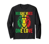 Reggae Vibes One Love Lion Rasta Colors Positive Art Design Manche Longue