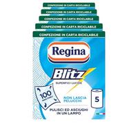 Regina Blitz Lot de 5 rouleaux de papier multi-usages 3 plis | Lot de 100 maxi feuilles, paquet de papier recyclable, nettoie et sèche en un seul morceau, papier 100 % certifié FSC