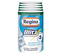 Regina Blitz Serviettes de soins à domicile, 5 rouleaux de 100 feuilles chacune, serviette en papier à 3 couches, feuilles maxi, emballage en papier, certifié FSC, cellulose pure, certification