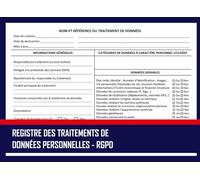 Registre Des Traitements De Données Personnelles - RGPD: 81 Pages
