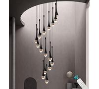 Réglable 120 ''/305 cm de long lustres en cristal goutte de pluie 16 lumières bulle noir lustres d'escalier haut plafond hall d'entrée lustres Loft plafonniers LED dimmable 2700-6000k